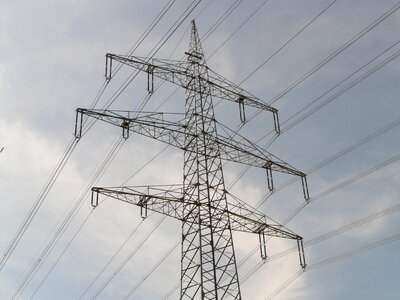 High voltage pylon power line photo