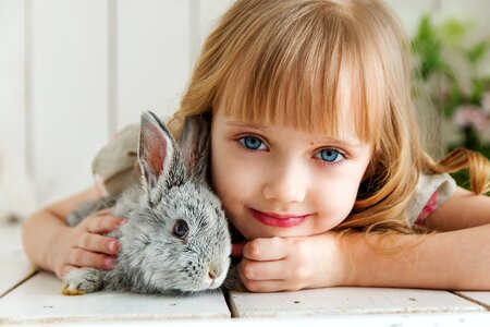 Child girl rabbit