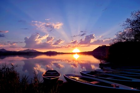 Sunset lake boat