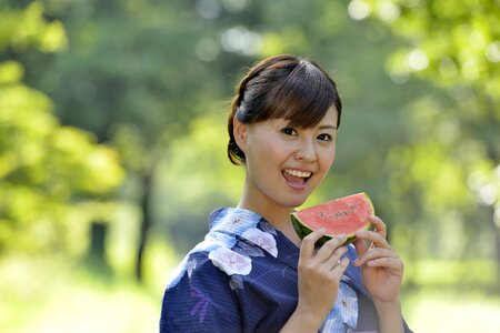 Woman girl yukata watermelon photo