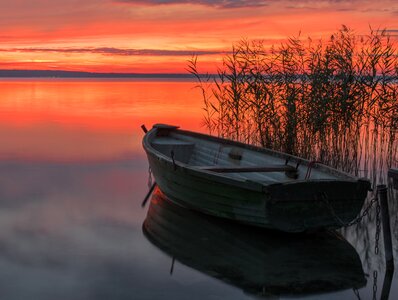 Sunset lake boat