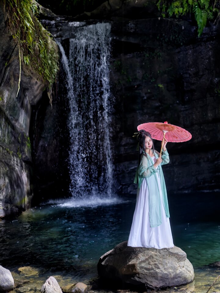 Woman girl portrait waterfall