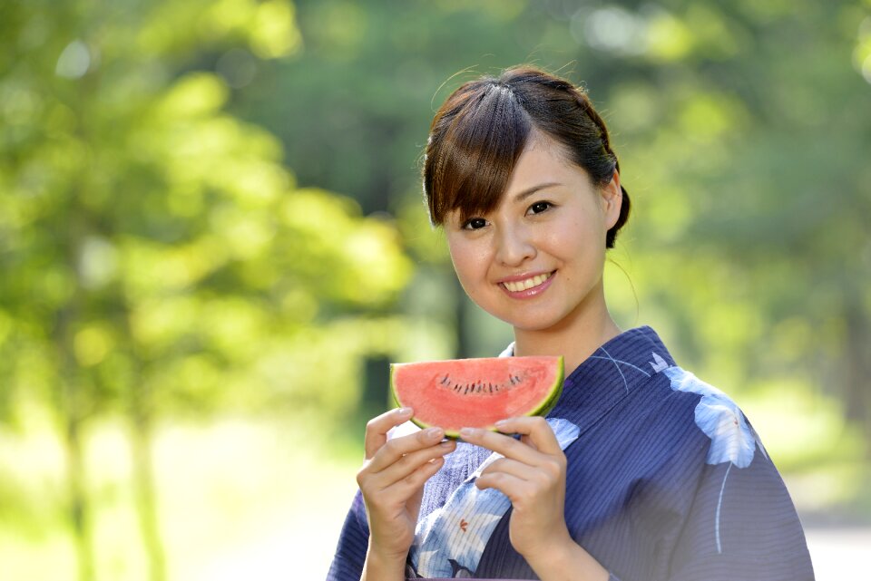 Woman girl yukata watermelon