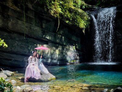 Women girls waterfall