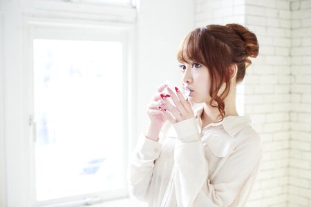 Woman girl drinking water