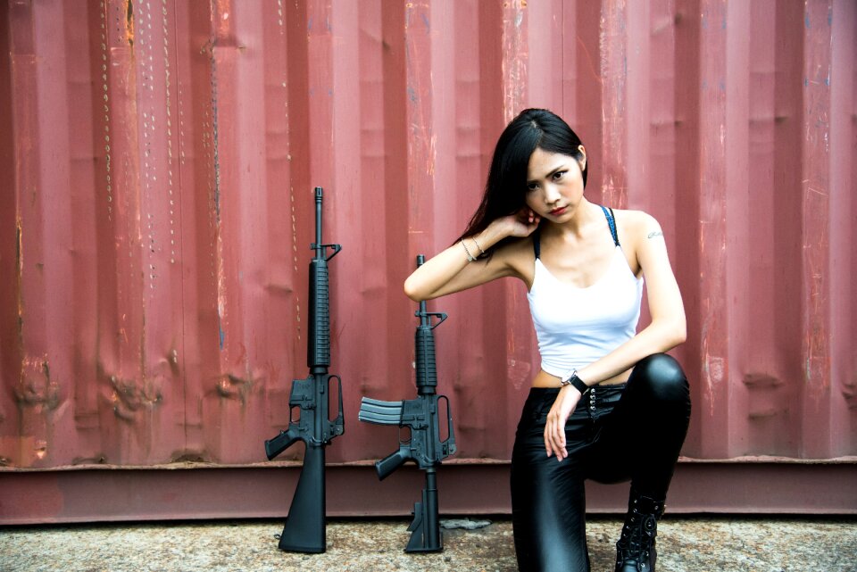 Woman girl assault rifle