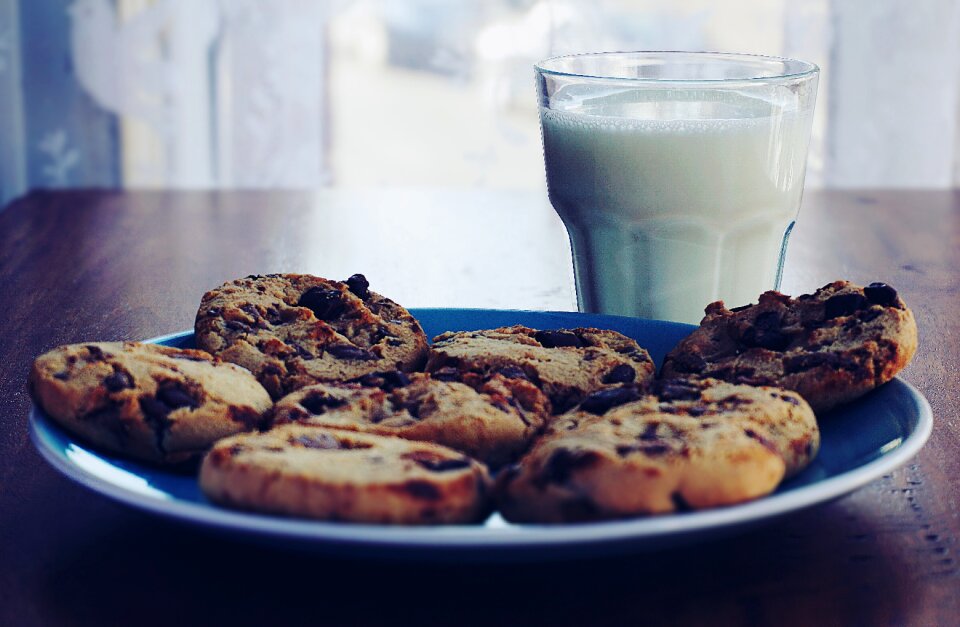 Chocolate chip cookies milk