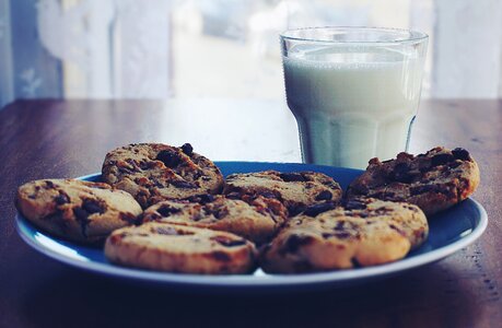 Chocolate chip cookies milk photo