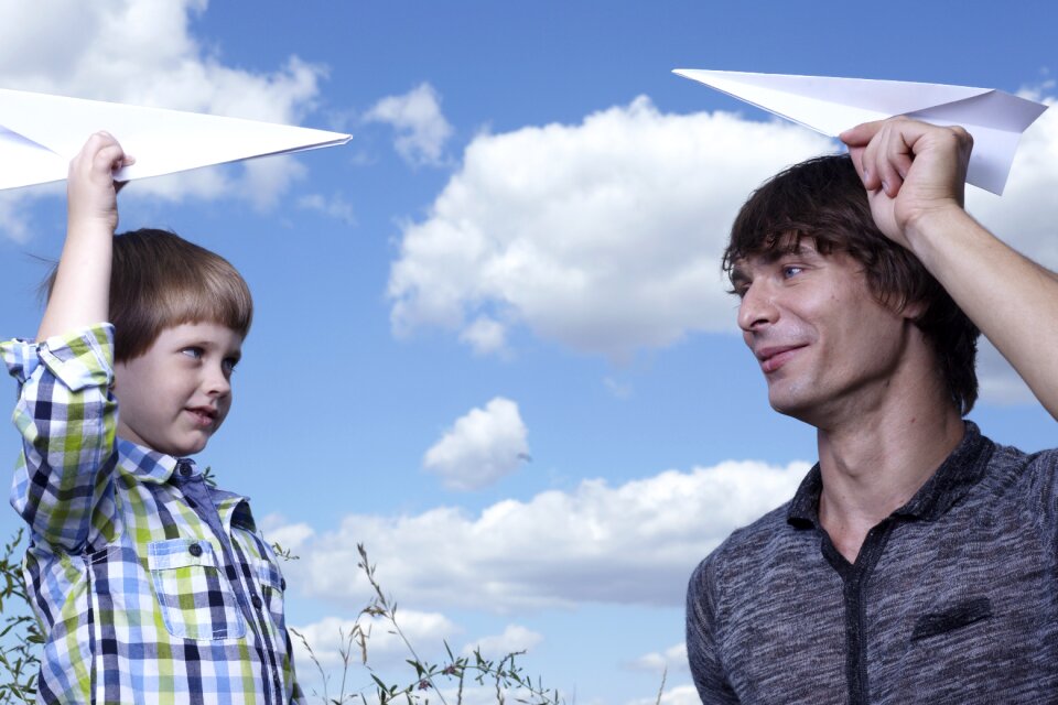 Father son paper airplane