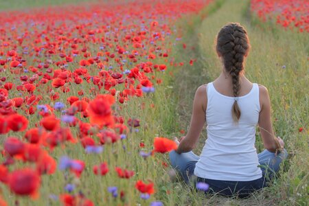 Girl meditation poppies