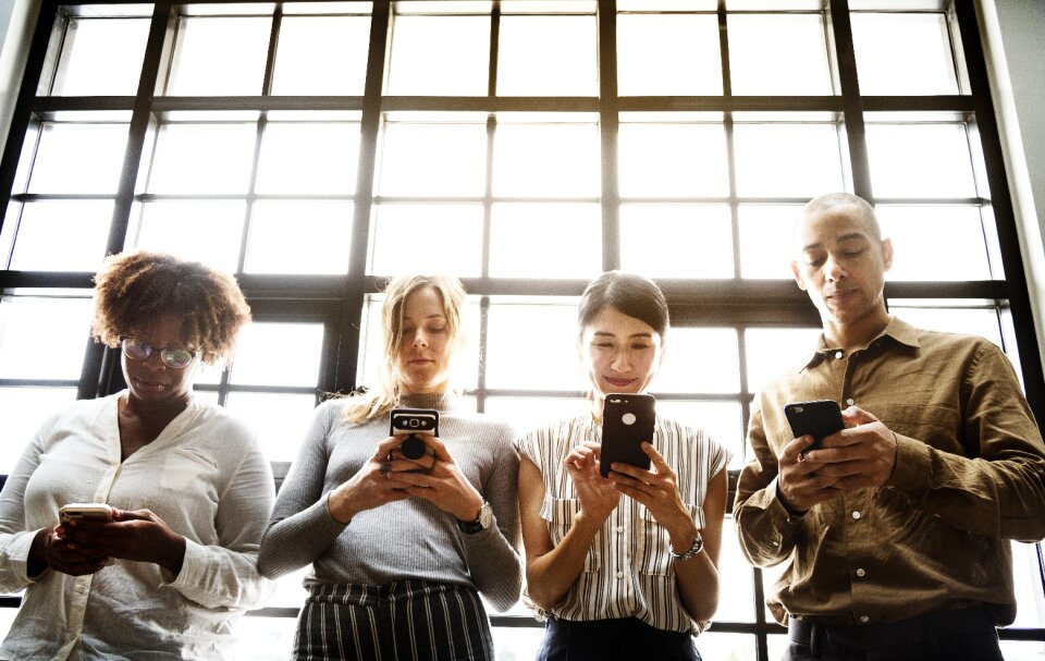 Group people smartphone