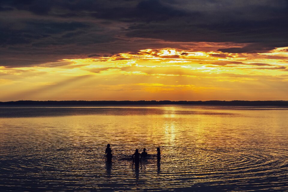 Lake sunset bathing photo