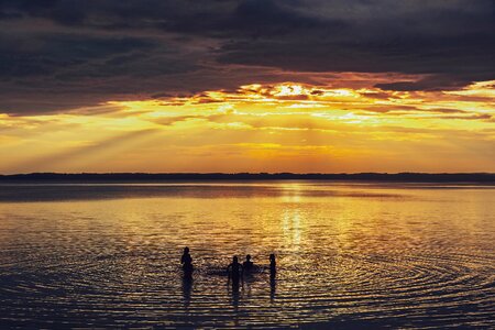 Lake sunset bathing photo