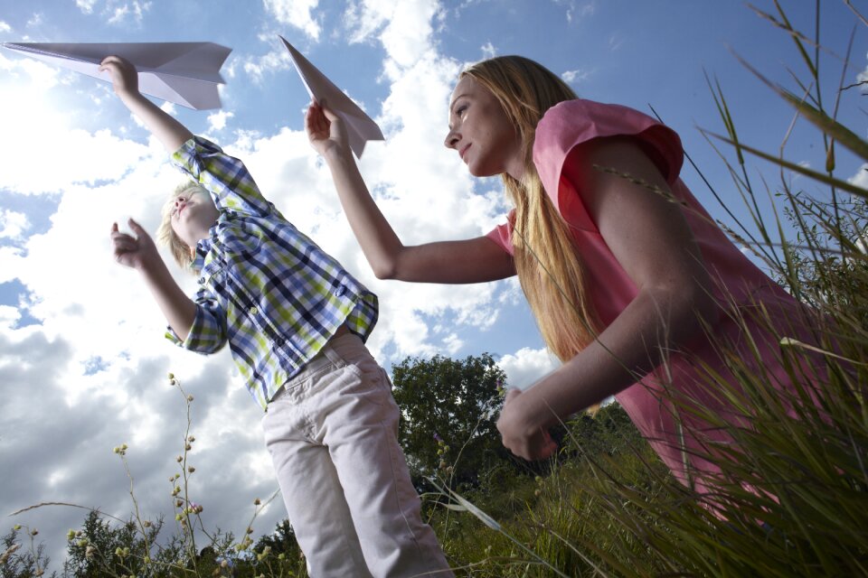 Mother son paper airplane
