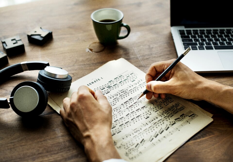 Musical score writing hands