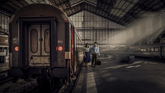 Railway station couple photo