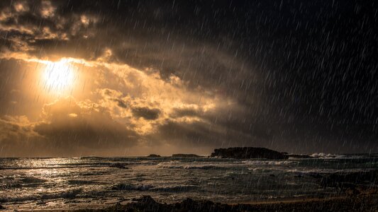 Rain sea sunset photo