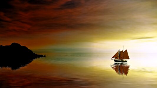 Sunset sea ship photo