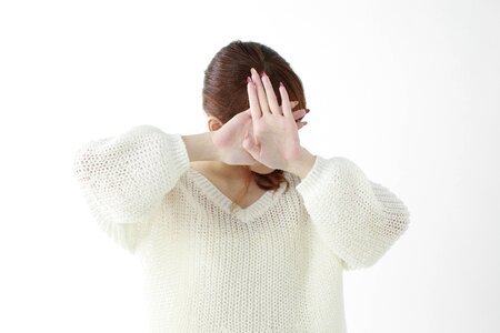 Woman girl hide face photo