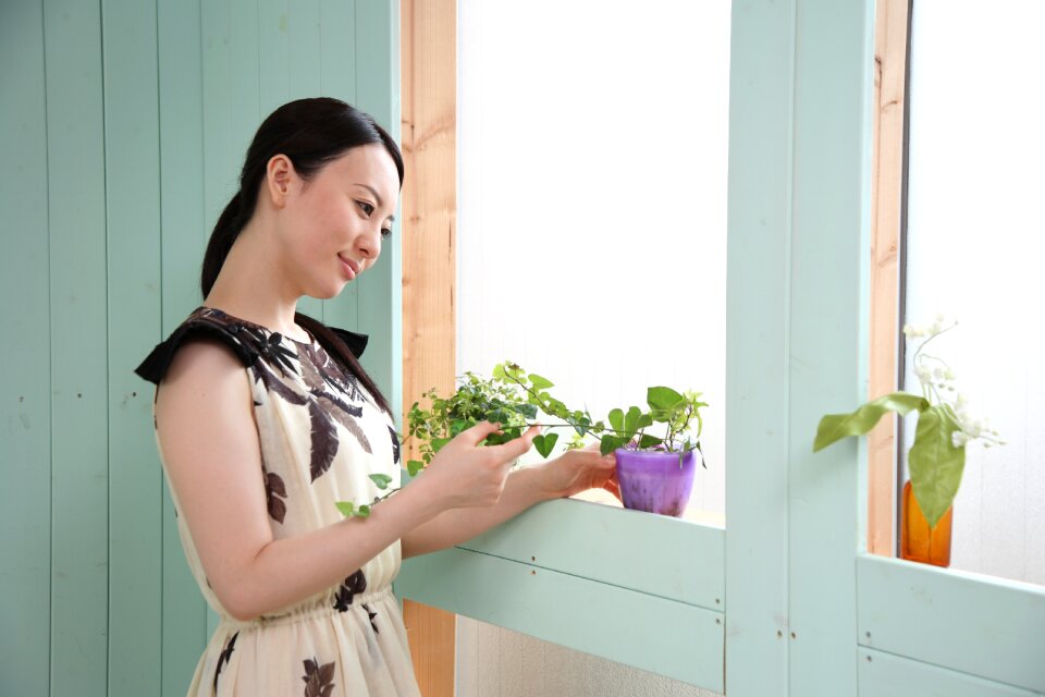 Woman girl house plants