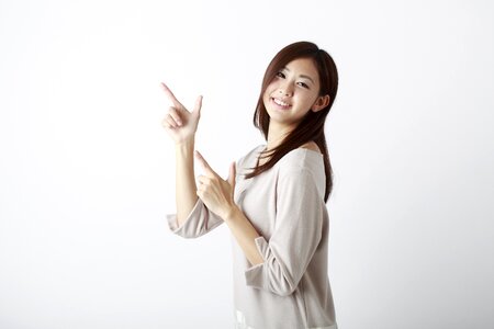 Woman girl pointing finger photo