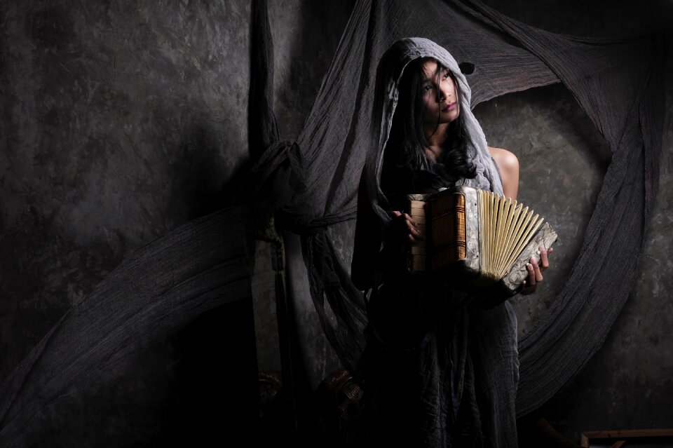 Woman girl portrait accordion