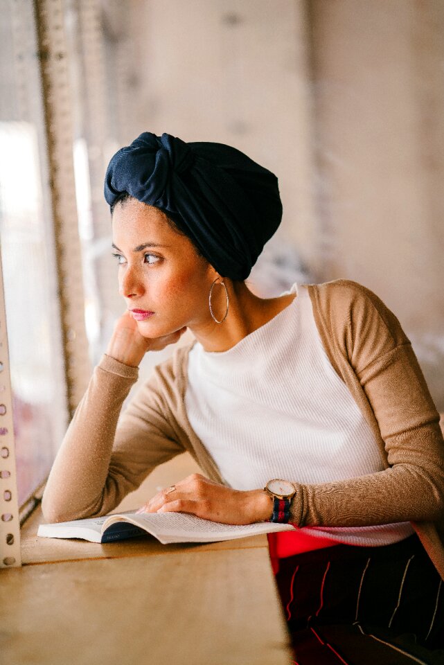 Woman girl portrait book