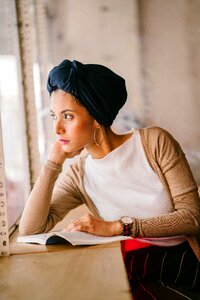 Woman girl portrait book