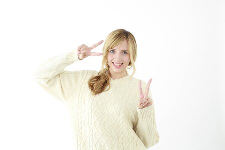 Woman girl v sign