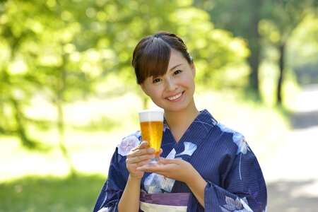 Woman girl yukata beer