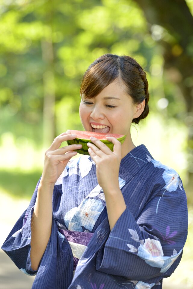 Woman girl yukata watermelon
