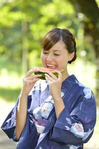 Woman girl yukata watermelon photo
