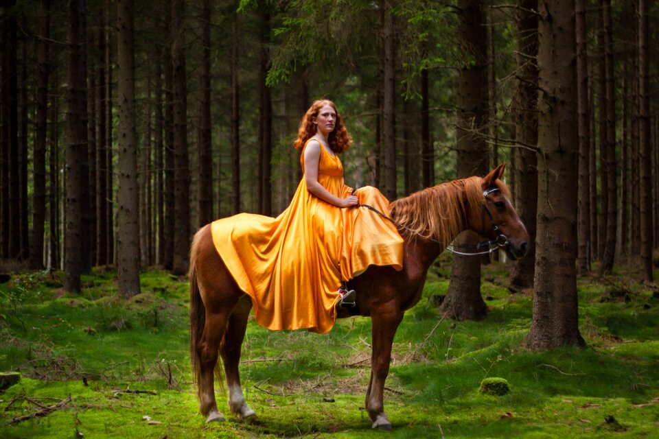 Woman horse forest