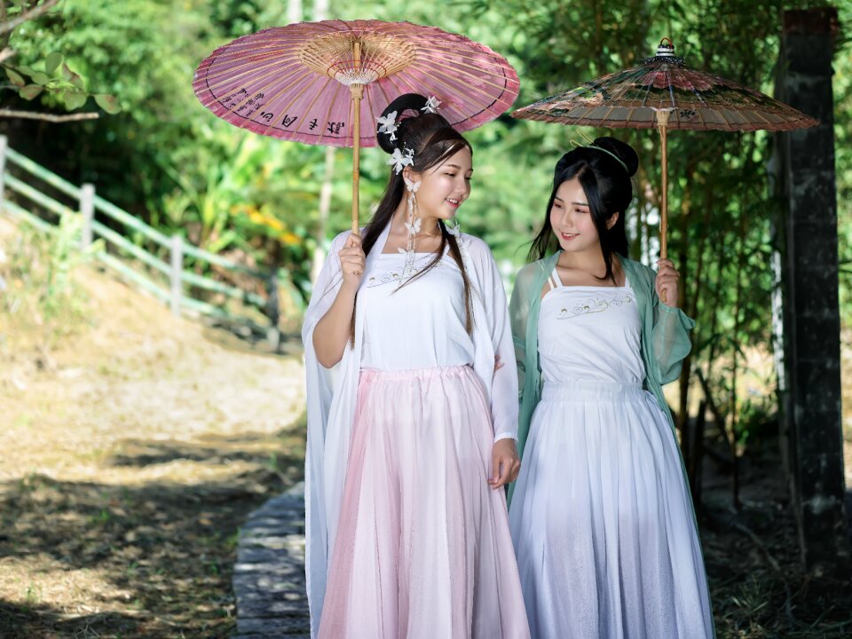 Women girls portrait parasol