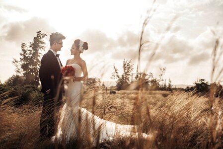 Bride groom grass