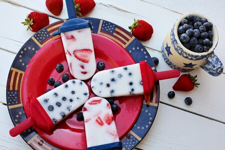 Ice cream strawberry blueberry photo