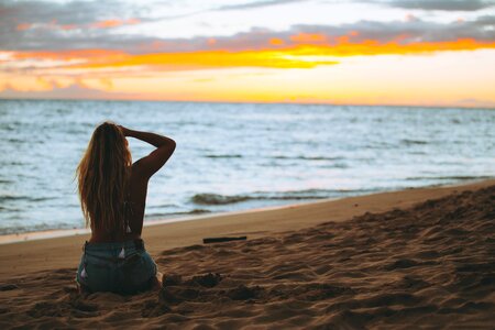 Sunset beach woman photo