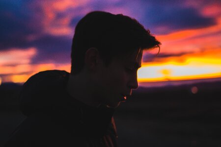 Boy profile sunset photo