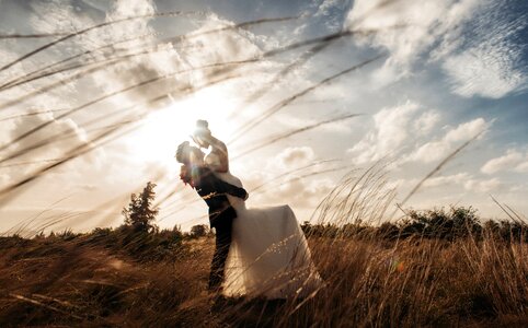 Bride groom grass