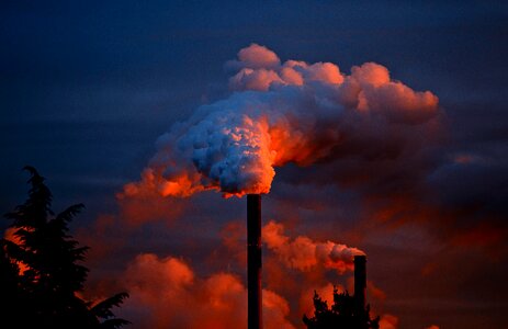 Chimney smoke sunset photo