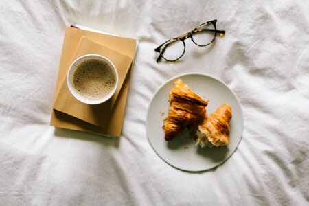 Croissant coffee glasses photo
