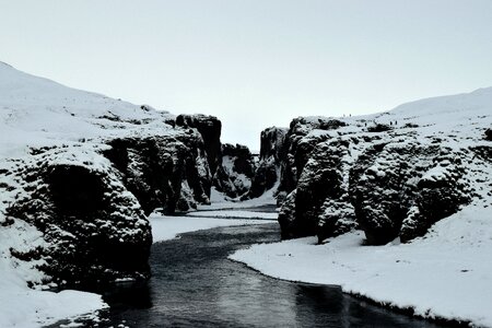 Fjadrargljufur canyon snow