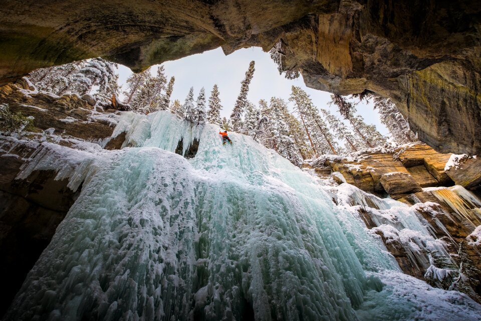 Ice climbing waterfall