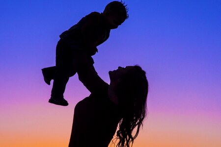 Mother son silhouette photo