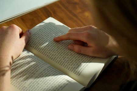 Reading book finger photo