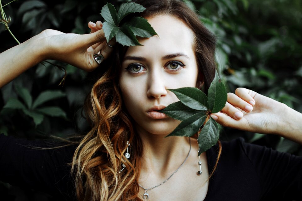 Woman girl leaf