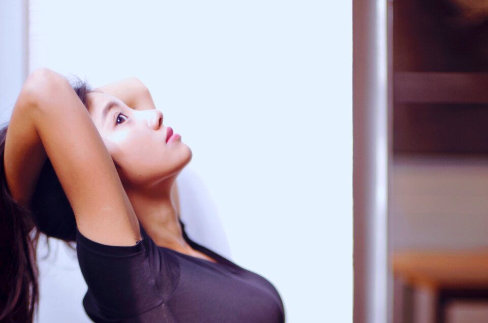 Woman girl looking up