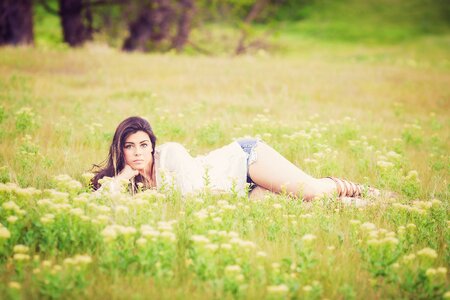 Woman girl lying grass