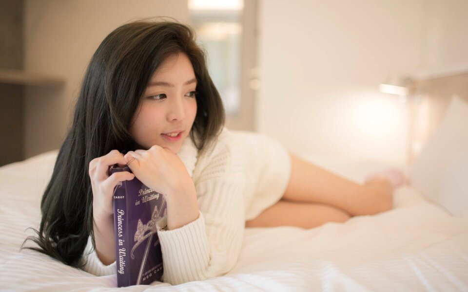 Woman girl portrait book