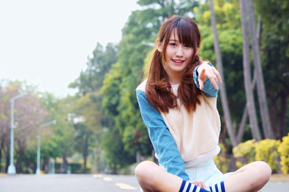 Woman girl portrait pointing